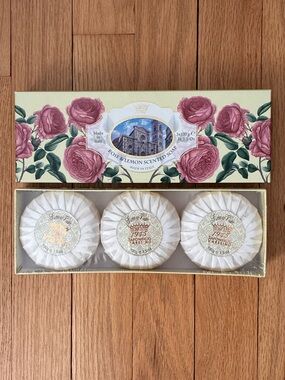 New Vintage Luxury Artisan Rose and Lemon Scented Soap, 3 x 3.5 Oz Bars.  Italy